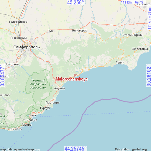 Malorechenskoye on map