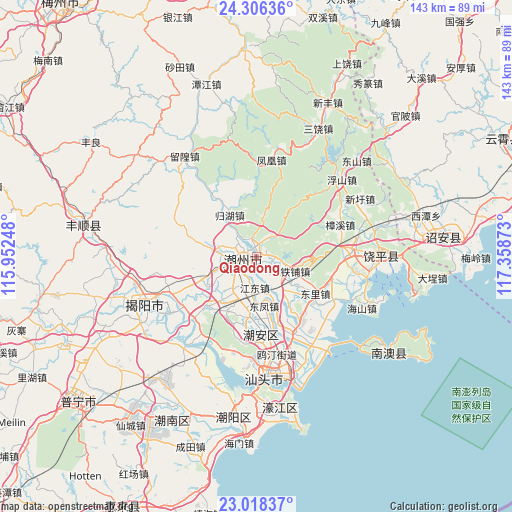 Qiaodong on map