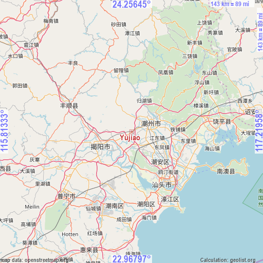 Yujiao on map