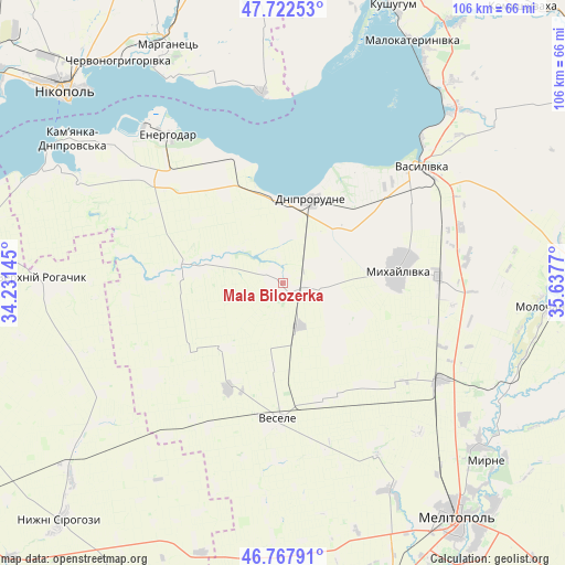 Mala Bilozerka on map