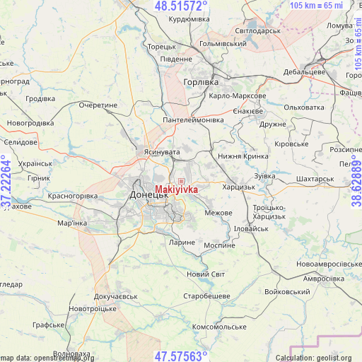 Makiyivka on map