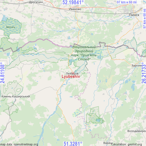 Lyubeshiv on map