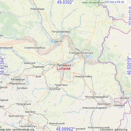 Luhansk on map