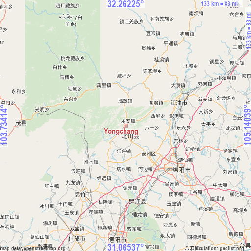 Yongchang on map