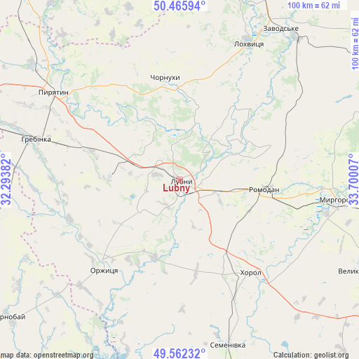Lubny on map