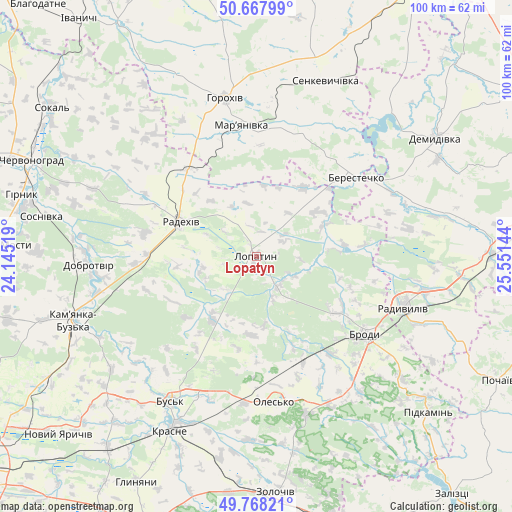 Lopatyn on map