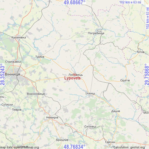 Lypovets on map