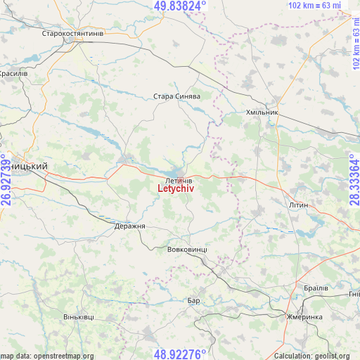 Letychiv on map