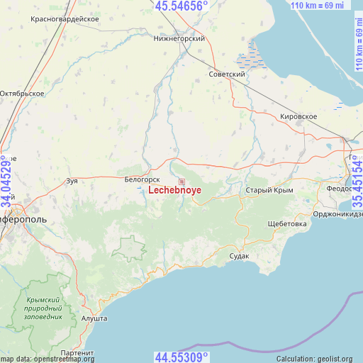 Lechebnoye on map