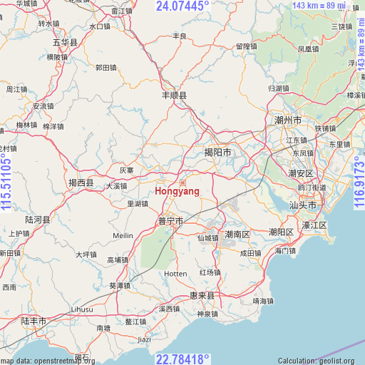 Hongyang on map