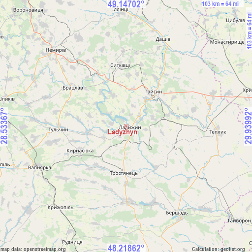 Ladyzhyn on map