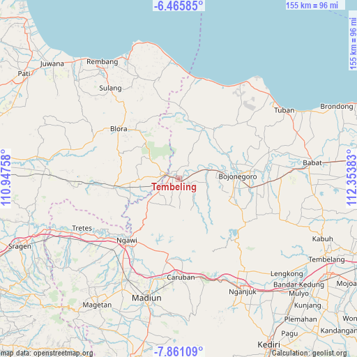 Tembeling on map