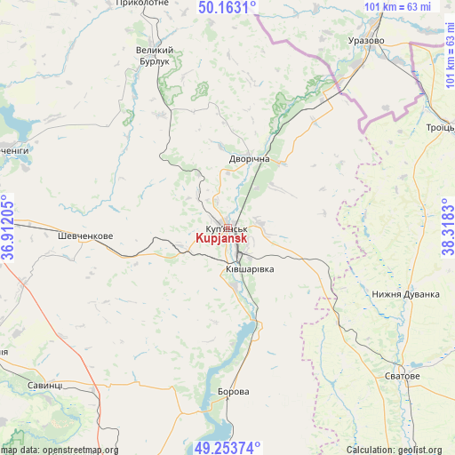 Kupjansk on map