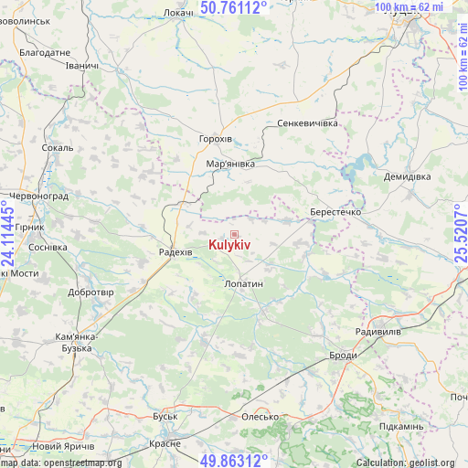 Kulykiv on map