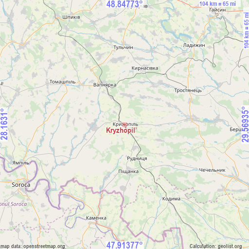 Kryzhopil’ on map