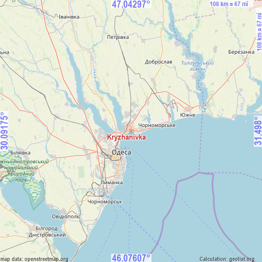 Kryzhanivka on map