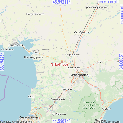 Shkol’noye on map