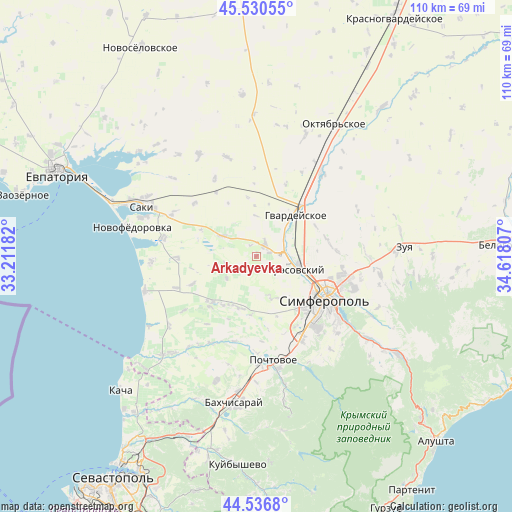 Arkadyevka on map