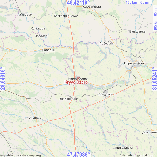Kryve Ozero on map