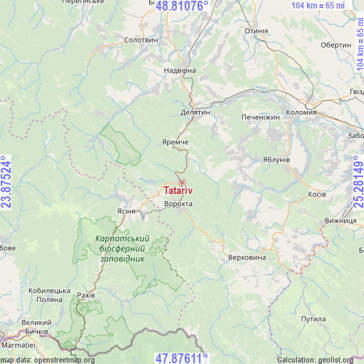 Tatariv on map