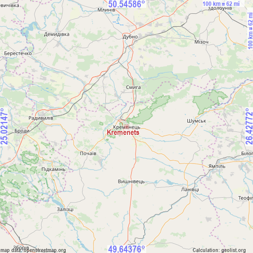 Kremenets on map