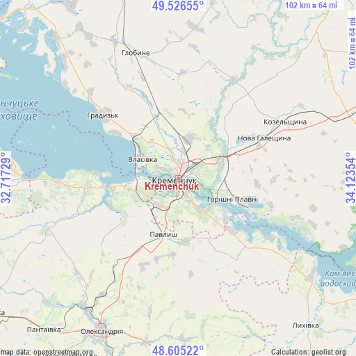 Kremenchuk on map