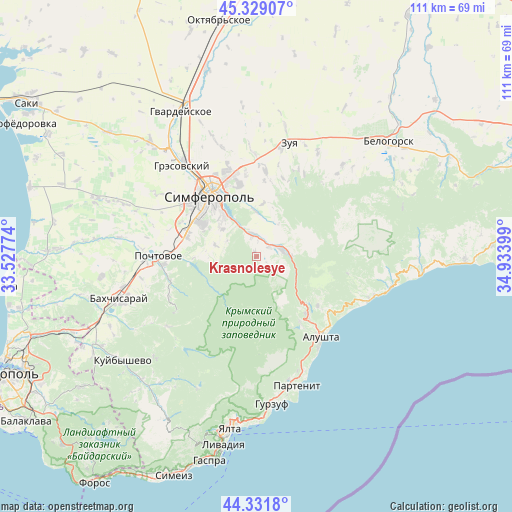 Krasnolesye on map