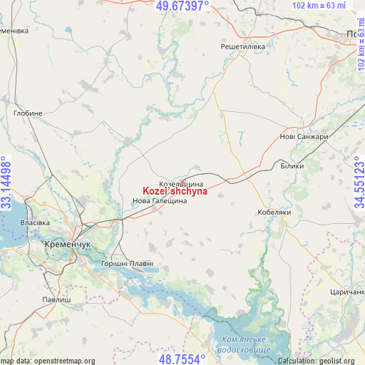 Kozel’shchyna on map