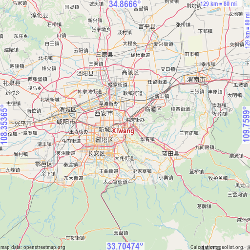 Xiwang on map