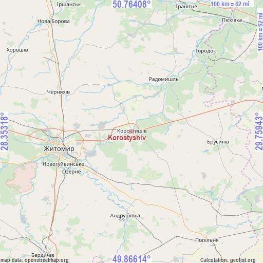 Korostyshiv on map