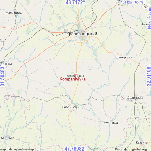 Kompaniyivka on map