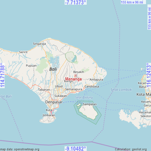 Menanga on map