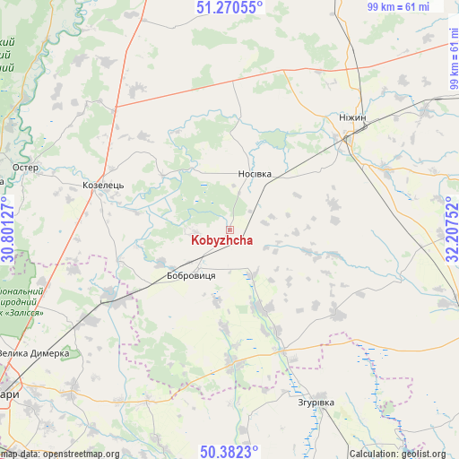 Kobyzhcha on map