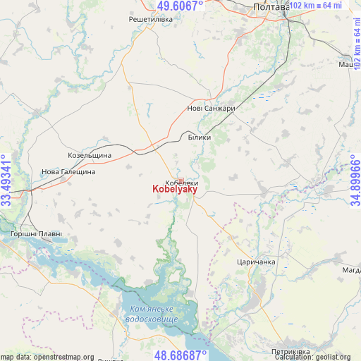 Kobelyaky on map