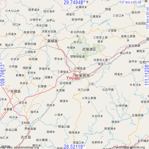 Yinjiaxi on map