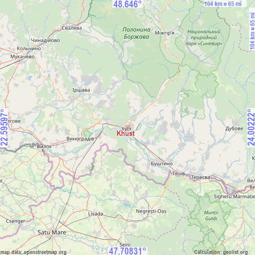 Khust on map