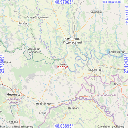 Khotyn on map