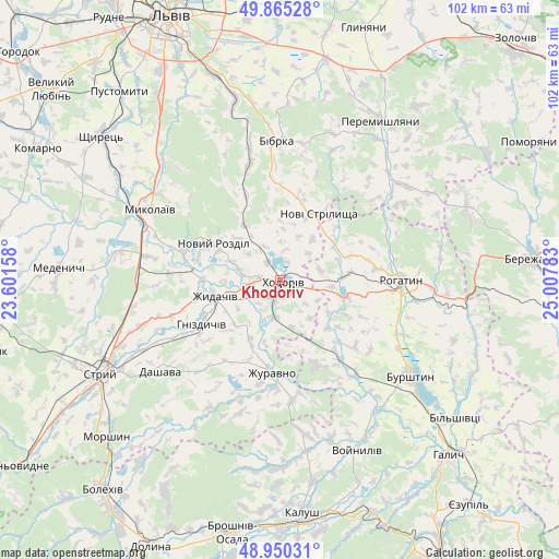 Khodoriv on map