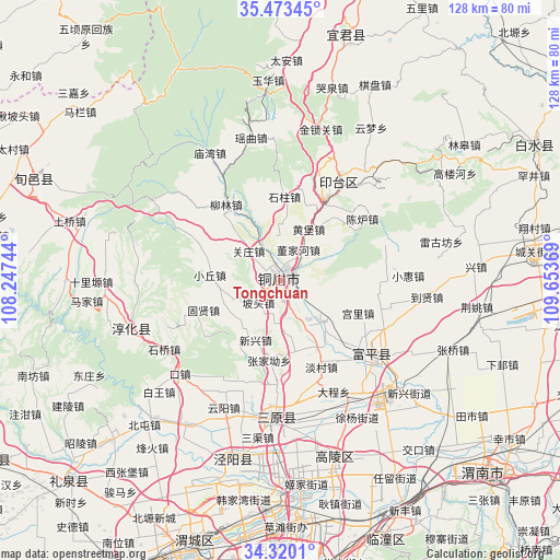 Tongchuan on map