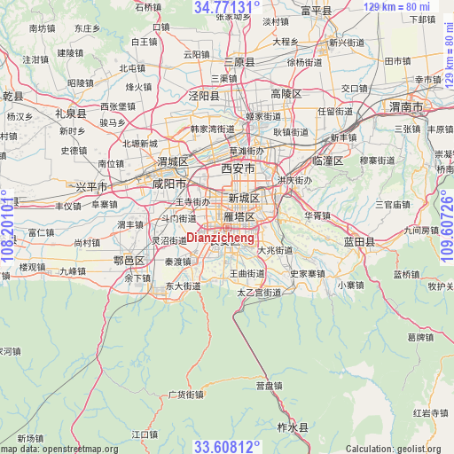 Dianzicheng on map