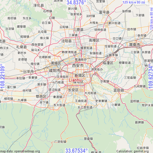 Lianhu on map
