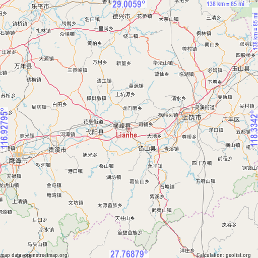 Lianhe on map