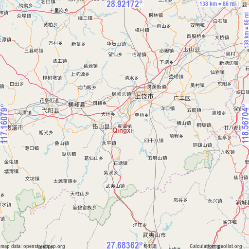 Qingxi on map