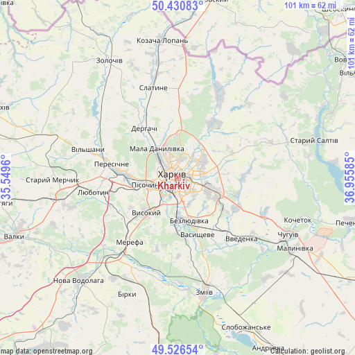 Kharkiv on map
