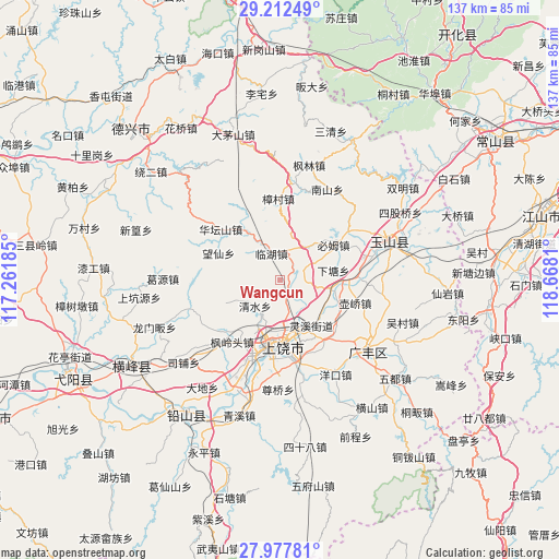 Wangcun on map