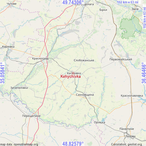 Kehychivka on map