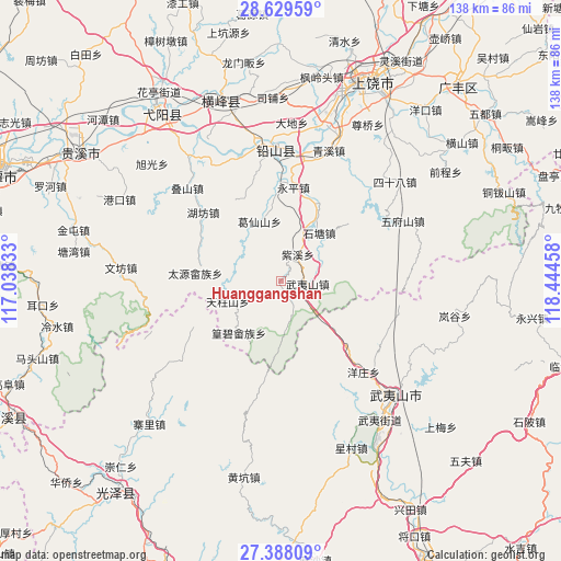 Huanggangshan on map