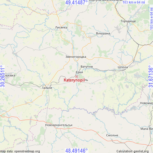 Katerynopil on map