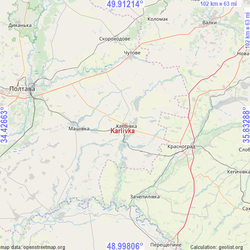 Karlivka on map