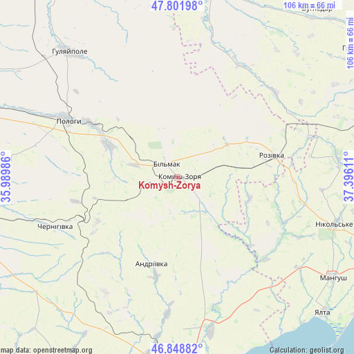 Komysh-Zorya on map